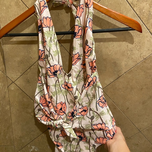 Tory Burch Pink Poppies Bloom Tie Front One-Piece - Picture 3 of 9